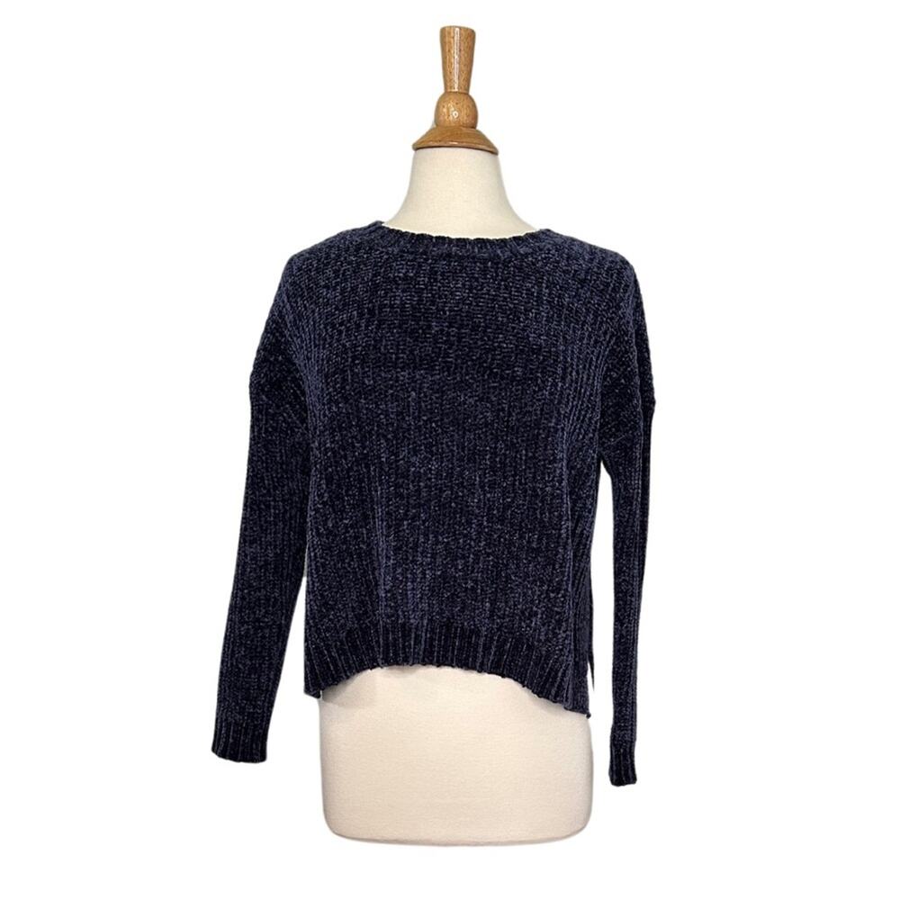 Aerie Super Soft Cropped Velvety Sweater Modest Navy Long Sleeve TJ